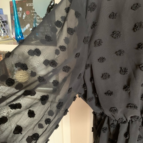 Black Swiss Dot Babydoll Blouse - Picture 5 of 13